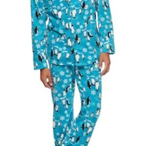 Blue Penguin Pattern Button-Front PJ Set